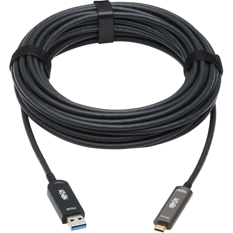 Tripp Lite by Eaton USB-A to USB-C AOC Cable (M/M) - USB 3.2 Gen 2 (10Gbps) Plenum-Rated Fiber Active Optical - Data Only Backward Compatible Black 10 m (33 ft.) - Thumbnail 1