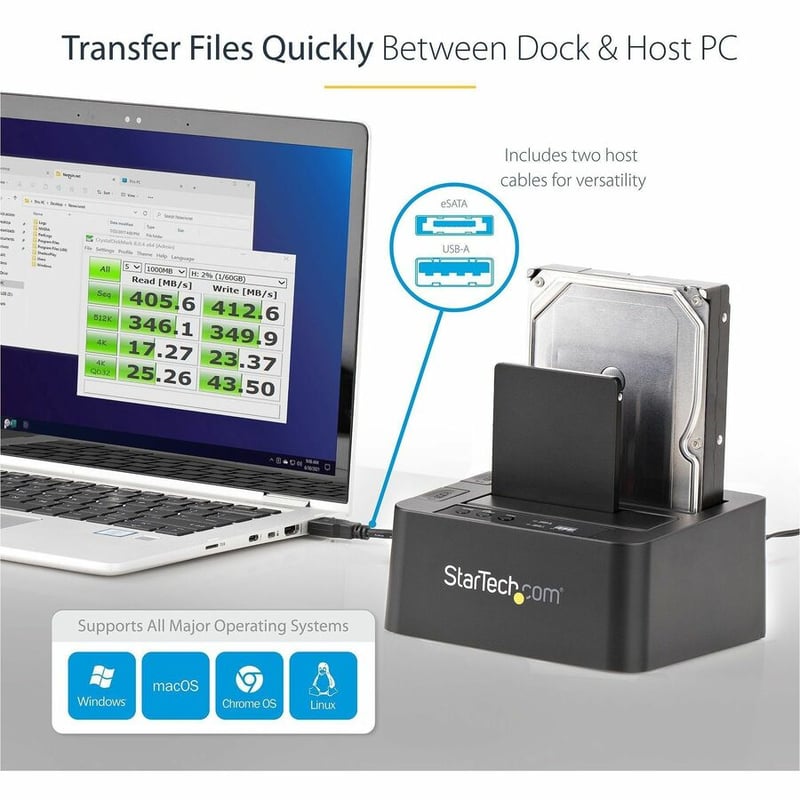 StarTech.com Dual Bay Hard Drive Duplicator Dock, Standalone HDD/SSD Cloner/Copier, USB 3.0 / eSATA to SATA III Hard Drive Cloner - Thumbnail 5