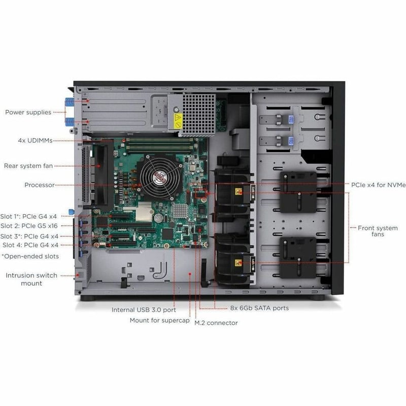 Lenovo ThinkSystem ST250 V3 7DCEA02HNA Tower Server - 1 x Intel Xeon E-2488 3.20 GHz - 16 GB RAM - Serial ATA/600 Controller - Thumbnail 5