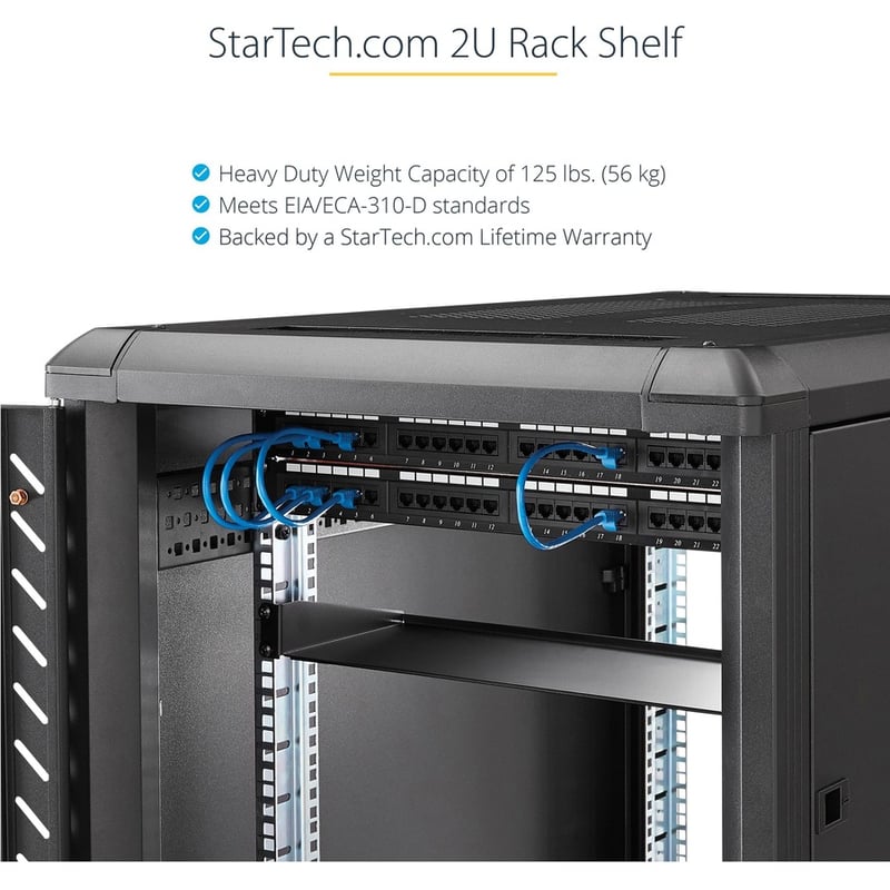 StarTech.com 2U Server Rack Cabinet Shelf - Fixed 18" Deep Cantilever Rackmount Tray for 19" Data/AV/Network Enclosure - Weight Cap. 125lbs/56kg