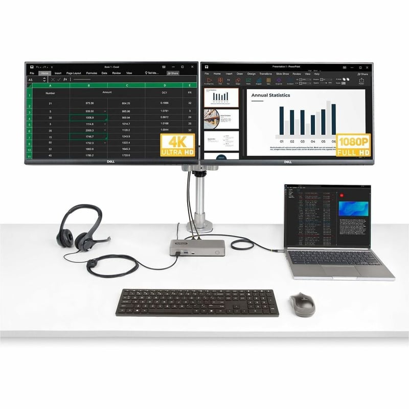 StarTech.com Dual-Monitor USB-C Docking Station, DisplayPort & HDMI/VGA Multi Monitor Dock up to 4K 60Hz, USB-C Dock, 7x USB Hub, 85W PD - Thumbnail 3