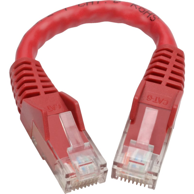 Eaton Tripp Lite Series Cat6 Gigabit Snagless Molded (UTP) Ethernet Cable (RJ45 M/M), PoE, Red, 6-in. (15.24 cm) - Thumbnail 2