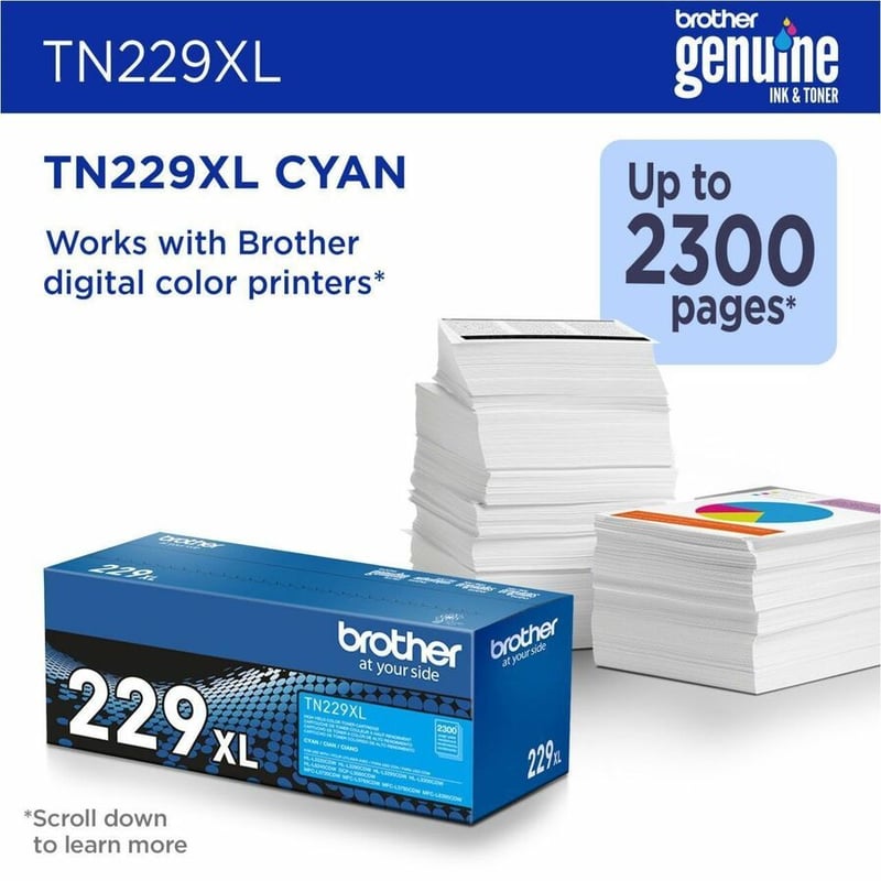 Brother Genuine TN229XLC High-yield Cyan Toner Cartridge - Thumbnail 2