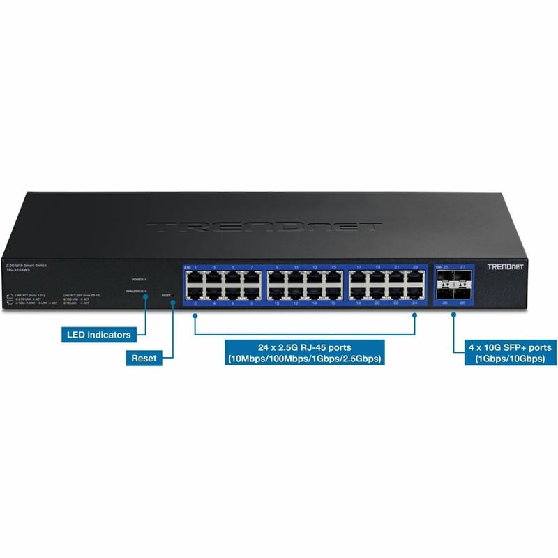 TRENDnet 28-Port Multi-Gig Web Smart Switch, TEG-3284WS, 24 x 2.5G Ports, 4 x 10G SFP+ Ports, Remote Cloud Management, NDAA TAA Compliant, 200Gbs, Lifetime Protection - Thumbnail 5
