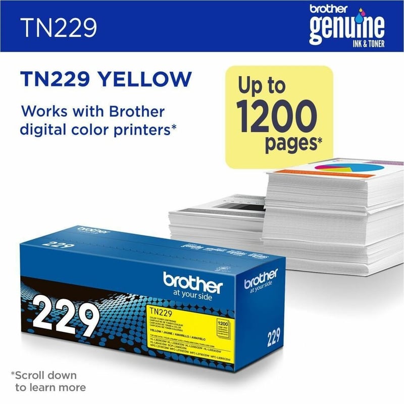 Brother Genuine TN229Y Standard Yield Yellow Toner Cartridge - Thumbnail 2