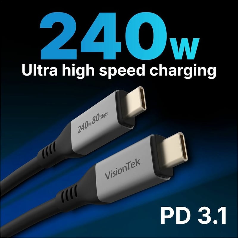 VISIONTEK USB4 CABLE 1.5M 240W POWER DELIVERY 80 GBPS DATA TRANSFE - Thumbnail 3