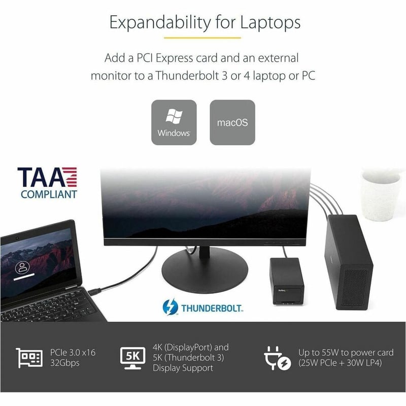 StarTech.com Thunderbolt 3 PCIe Expansion Chassis, External Enclosure Box with 1x PCI-Express Slot, 5K/4K Output Via TB3/DP Ports, TAA - Thumbnail 2