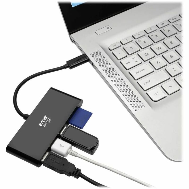 Eaton Tripp Lite Series 3-Port USB-C Hub with Card Reader, USB 3.x (5Gbps) Hub Ports and Card Reader Ports, Black - Thumbnail 2