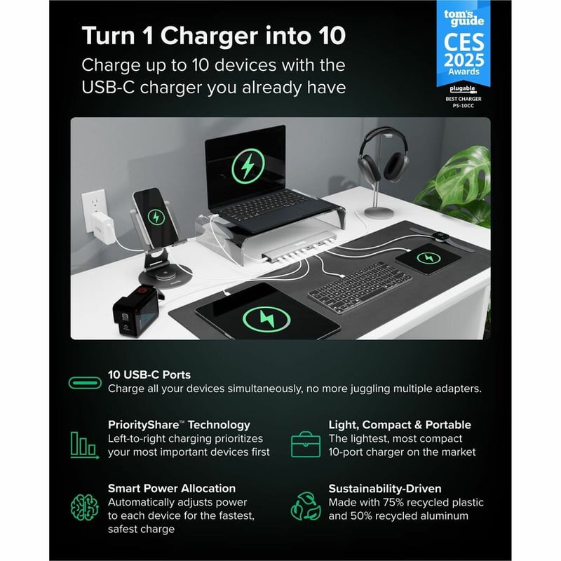 PLUGABLE USB-C 10-PORT CHARGER USB-C PD 10-PORT PRIORITY CHARGER - Thumbnail 2