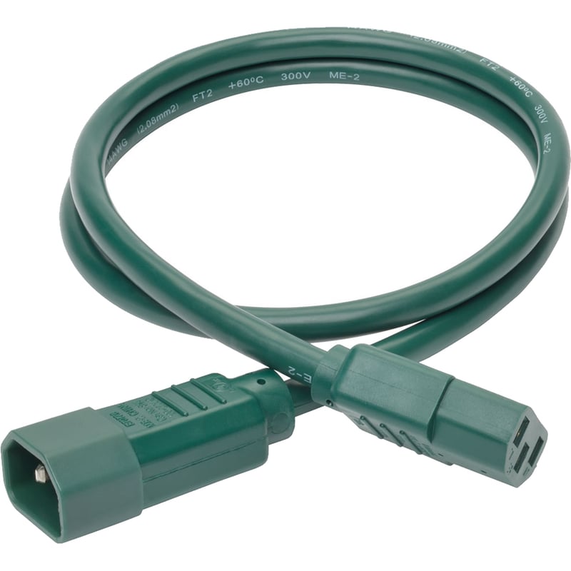 Eaton Tripp Lite Series Heavy-Duty PDU Power Cord, C13 to C14 - 15A, 250V, 14 AWG, 3 ft. (0.91 m), Green - Thumbnail 2
