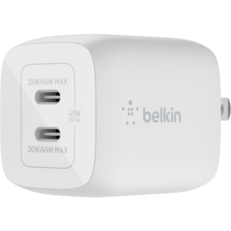 Belkin BoostCharge Pro Dual USB-C GaN Wall Charger with PPS 45W Laptop Chromebook Charging - Power Adapter - Thumbnail 1