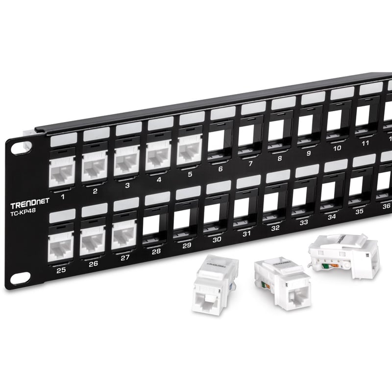 TRENDnet 48-Port Blank Keystone 2U HD Patch Panel, 2U 19" Rackmount Housing, HD Keystone Network Patch Panel, Recommended With TC-K25C6 & TC-K50C6 Cat6 Keystone Jacks (Sold Separately), Black, TC-KP48 - Thumbnail 4