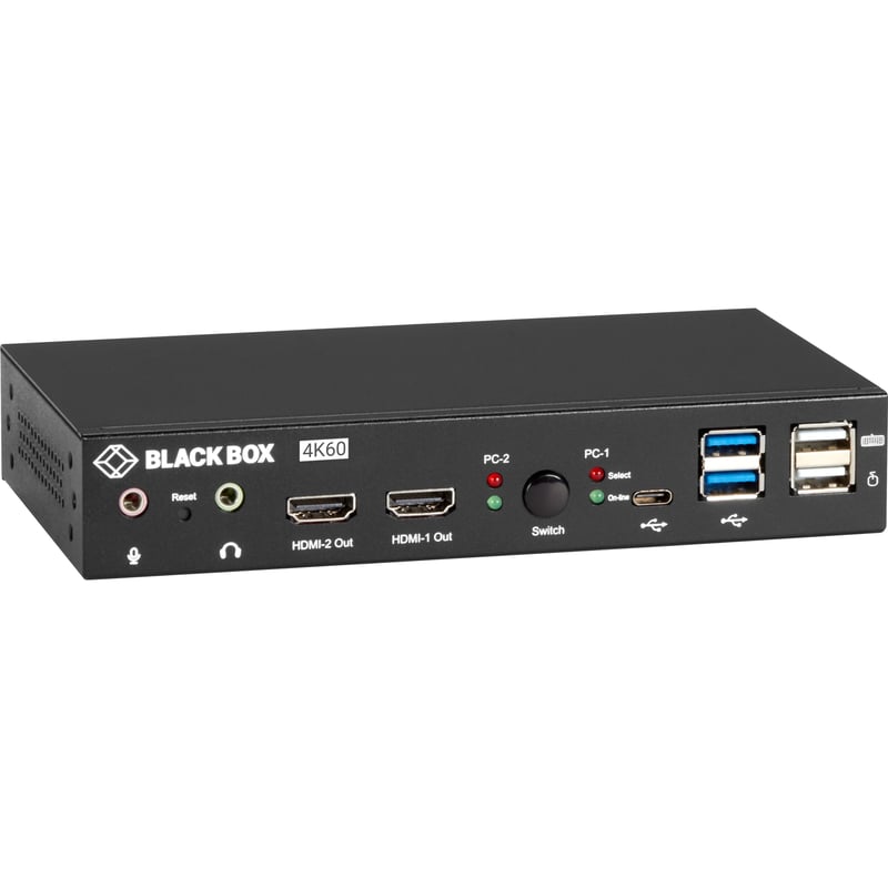 Black Box 2-Port 4K HDMI Dual-Head KVM Switch (with Audio Line In/Out and USB Hub) - Thumbnail 1