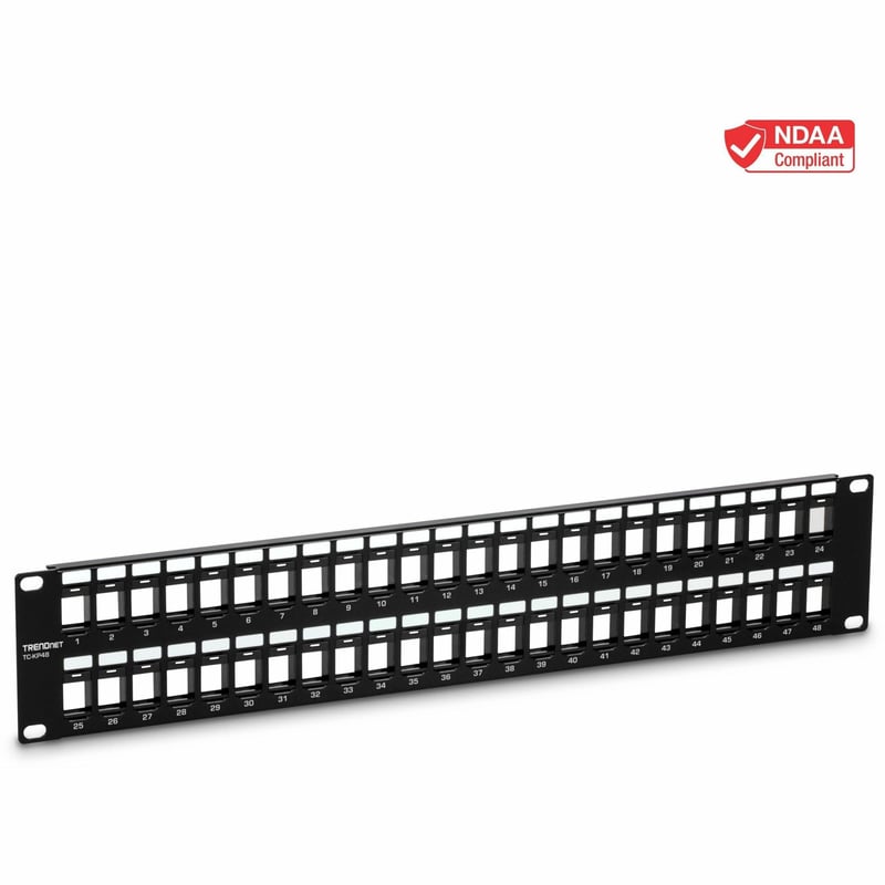 TRENDnet 48-Port Blank Keystone 2U HD Patch Panel, 2U 19" Rackmount Housing, HD Keystone Network Patch Panel, Recommended With TC-K25C6 & TC-K50C6 Cat6 Keystone Jacks (Sold Separately), Black, TC-KP48 - Thumbnail 1
