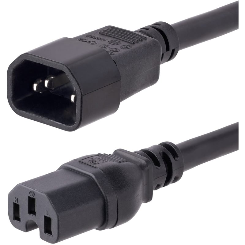 StarTech.com 10ft (3m) Heavy Duty Extension Cord, IEC C14 to IEC C15 Black Extension Cord, 15A 125V, 14AWG, Heavy Gauge Power Cable - Thumbnail 1