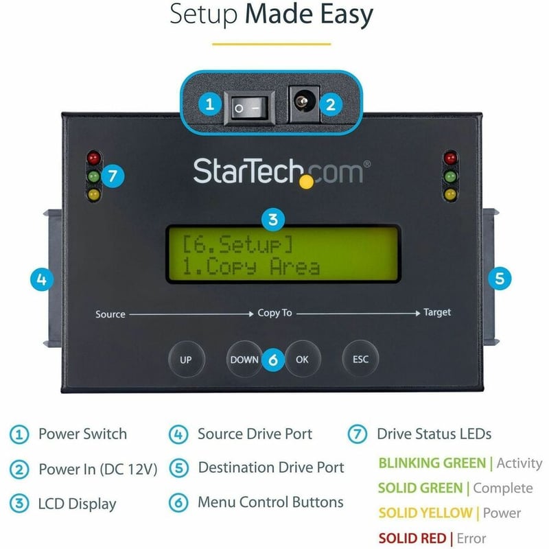 StarTech.com 1:1 Standalone Hard Drive Duplicator with Disk Image Library Manager for Backup & Restore, HDD/SSD Cloner - Thumbnail 4