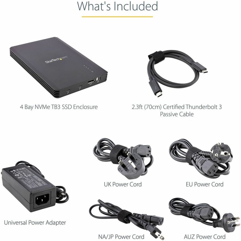 StarTech.com 4 Bay Thunderbolt 3 NVMe Enclosure, For M.2 NVMe SSD Drives, 1x DisplayPort Video and 2x TB3 Downstream Ports, 40Gbps