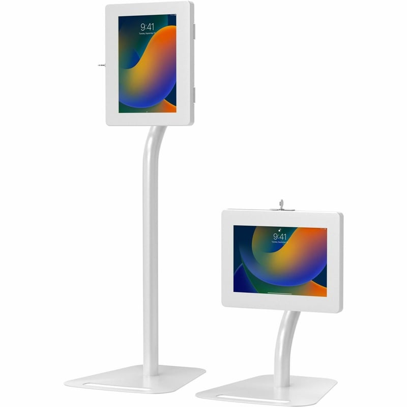 CTA Digital Premium Height-Adjustable Floor-to-Desk Security Kiosk for Tablets (White) - Thumbnail 1