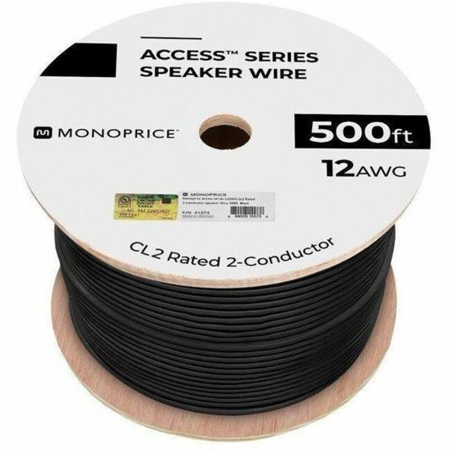 MONOPRICE SPEAKER WIRE CL2 RATED 2-CONDUCTOR 12AWG 500FT BLACK - Thumbnail 3