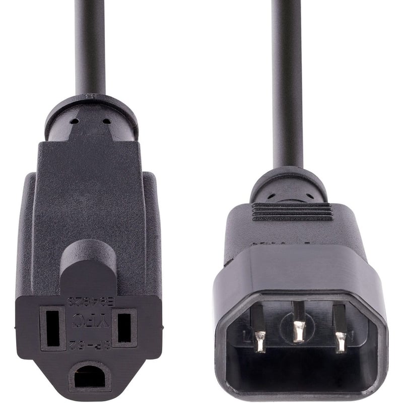 StarTech.com 3ft (1m) Power Extension Cord, IEC C14 to NEMA 5-15R, 10A 125V, 18AWG, Black, Outlet Extension Cable for Power Supplies - Thumbnail 4