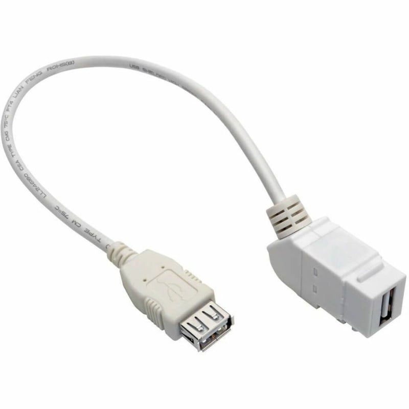 Eaton Tripp Lite Series USB 2.0 All-in-One Keystone/Panel Mount Coupler Cable (F/F), Angled Connector, White, 1 ft. (0.31 m) - Thumbnail 1