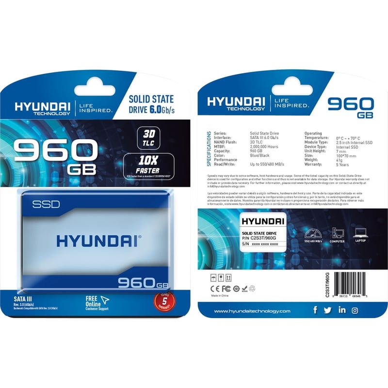 Hyundai 960GB SATA 3D TLC 2.5" Internal PC SSD, Advanced 3D NAND Flash, Up to 550 MB/s - Thumbnail 5