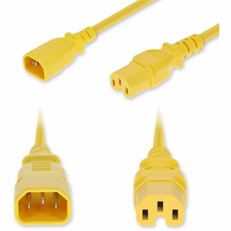 AddOn 10ft C14 Male to C15 Female High-Temperature 14 AWG 250V at 15A PVC SJT (Service Junior Thermoplastic) Yellow Power Cable