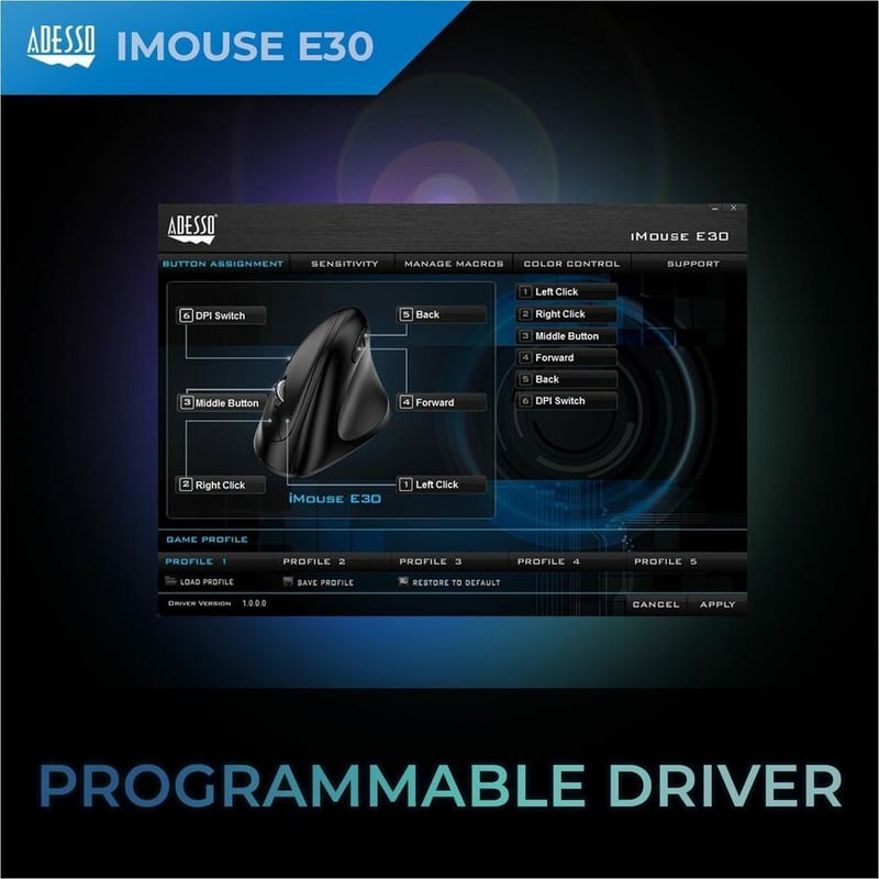 Adesso iMouse E30 - 2.4 GHz Wireless Vertical Programmable Mouse - Thumbnail 4