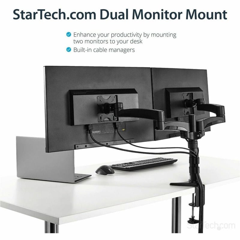 StarTech.com Desk Mount Dual Monitor Arm, Dual Articulating Monitor Arm, Height Adjustable, For VESA Monitors up to 24" (29.9lb/13.6kg) - Thumbnail 2