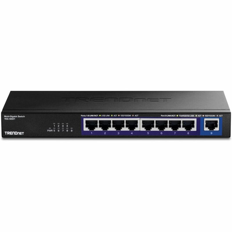 TRENDnet 9-Port Multi-Gig Switch, TEG-S591, 8 x 2.5G RJ-45 Ports, 1 x 10G RJ-45 Port, 60Gbps Switching Capacity, Lifetime Protection, Black - Thumbnail 2