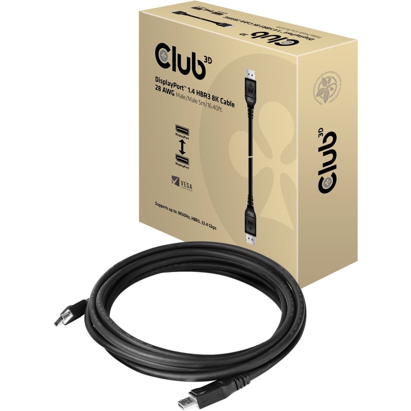 Club 3D DisplayPort 1.4 HBR3 8K Cable Male/Male 5M / 16.40ft. - Thumbnail 1