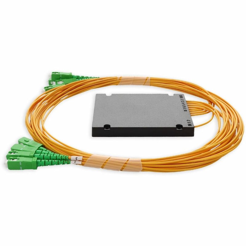 AddOn Single 1xASC 1x (Male) to 8xASC (Male) Yellow OS2 Simplex Fiber Splitter Box with 1.5m pigtails - Thumbnail 2