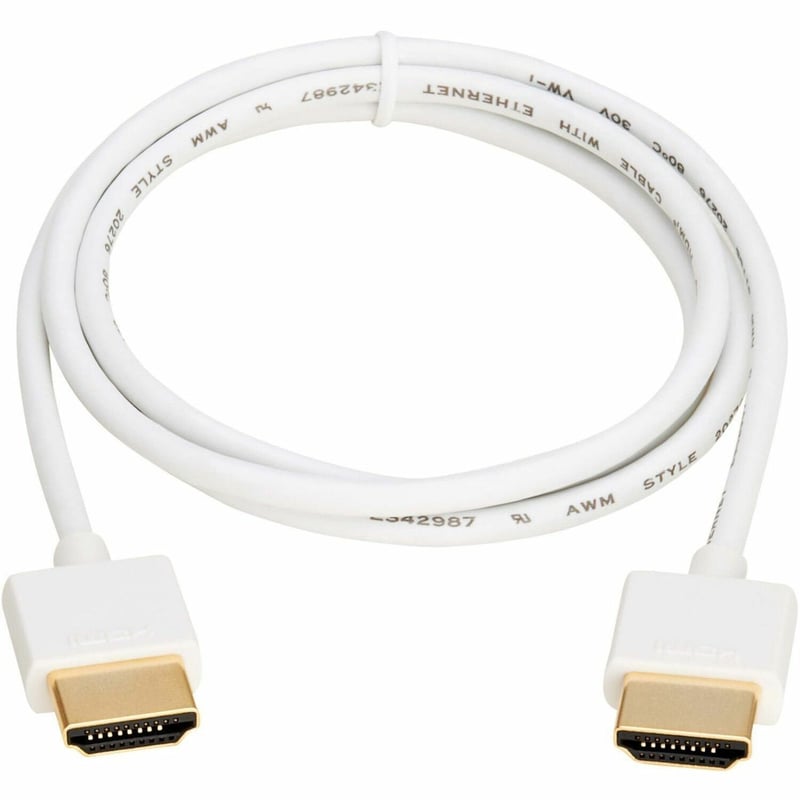 SLIM HDMI CABLE W ETHERNET VIDEO/AUDIO UHD 4K M/M WHITE 3FT - Thumbnail 1
