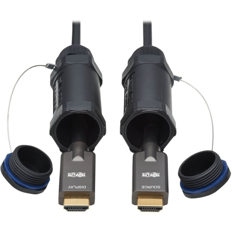 Eaton Tripp Lite Series High-Speed Armored HDMI Fiber Active Optical Cable (AOC) with Hooded Connectors and Reel - 4K @ 60 Hz, HDR, IP68, M/M, Black, 100 m (328 ft.) - Thumbnail 1