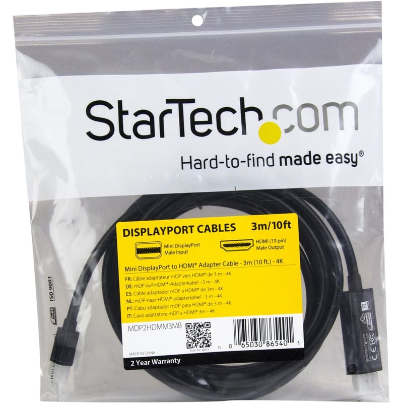 StarTech.com 10ft (3m) Mini DisplayPort to HDMI Cable, 4K 30Hz Video, Mini DP to HDMI Adapter/Converter Cable, mDP to HDMI Monitor/Display - Thumbnail 3