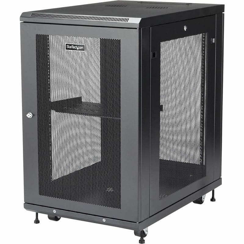 StarTech.com 18U 19" Server Rack Cabinet 4 Post Adjustable Depth 2-30" w/Casters/Cable Management/1U Shelf, Locking Doors and Side Panels - Thumbnail 1