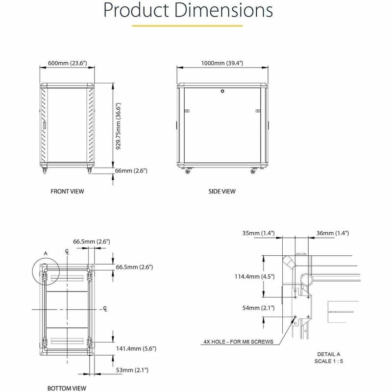 StarTech.com 4-Post 18U Server Rack Cabinet, 19" Data Rack Cabinet for Computer / IT Equipment, Home Network Rack, Half Height Server Rack - Thumbnail 2