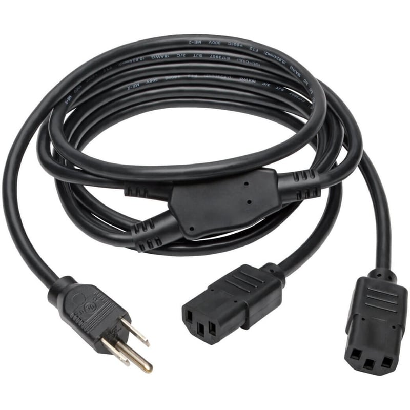 Eaton Tripp Lite Series Y Splitter Power Cable, NEMA 5-15P to 2x C13 - 10A, 125V, 18 AWG, 6 ft. (1.83 m), Black - Thumbnail 1
