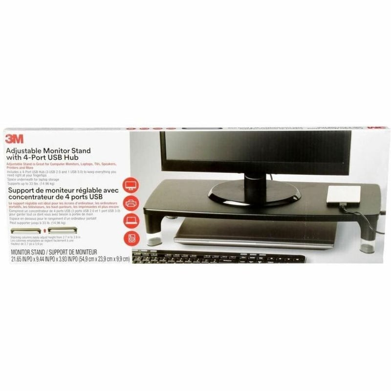 3M Monitor Stand MS100B, 21.6 in x 9.4 in x 3.9 in (548.6 mm x 238.7 mm x 99 mm) - Thumbnail 2