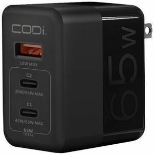 CODi Dual Port 65W GaN Wall Charger/AC Adapter (USB-C, USB-A Outputs) - Thumbnail 1