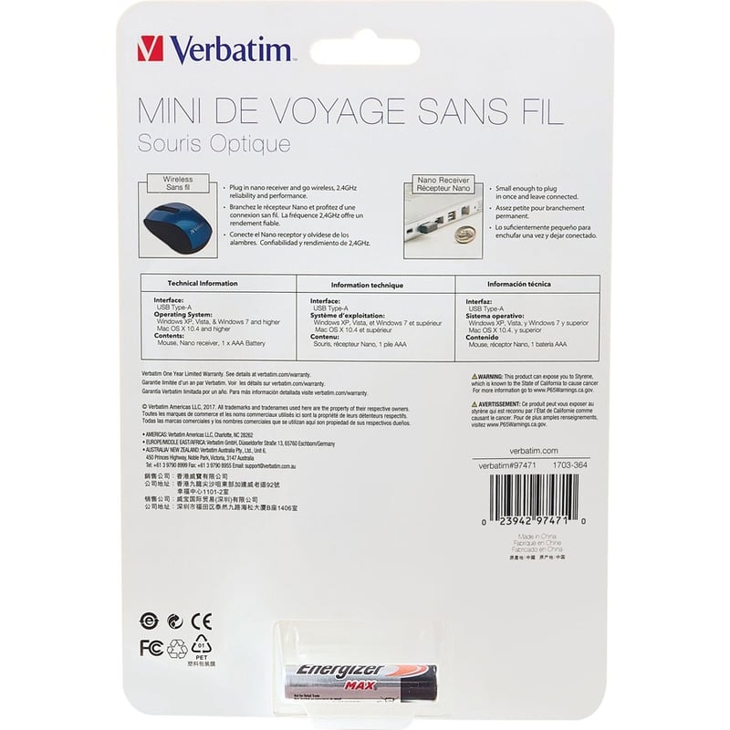 Verbatim Wireless Mini Travel Optical Mouse - Blue - Thumbnail 5