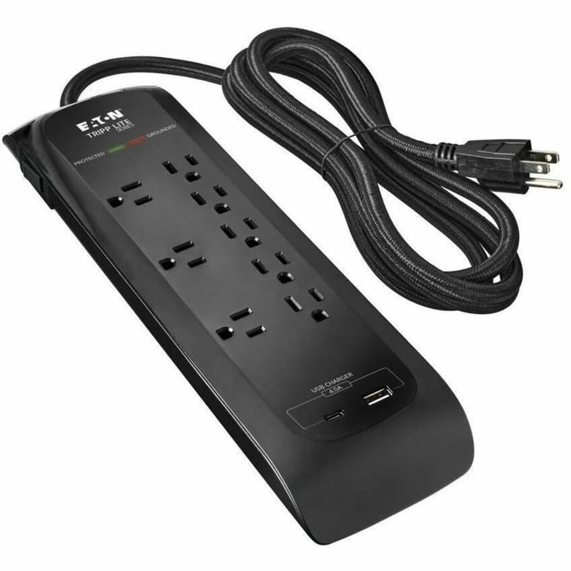 8-OUTLET SURGE PROTECTOR 5-15R 2400J 2 USB CHARGING PORTS 8FT CORD - Thumbnail 1