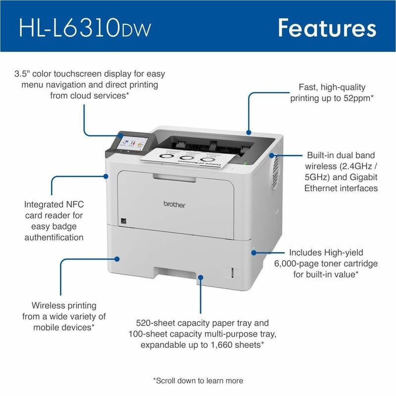 Brother HL HL-L6310DW Desktop Wireless Laser Printer - Monochrome - Thumbnail 5