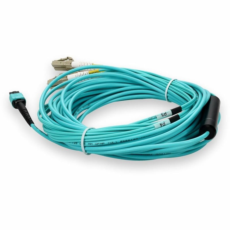 AddOn 15m MPO/UPC to 4xLC/UPC Duplex Aqua OM4 OFNP (Plenum-Rated) 8-Strand Fiber Fanout Cable - Thumbnail 3