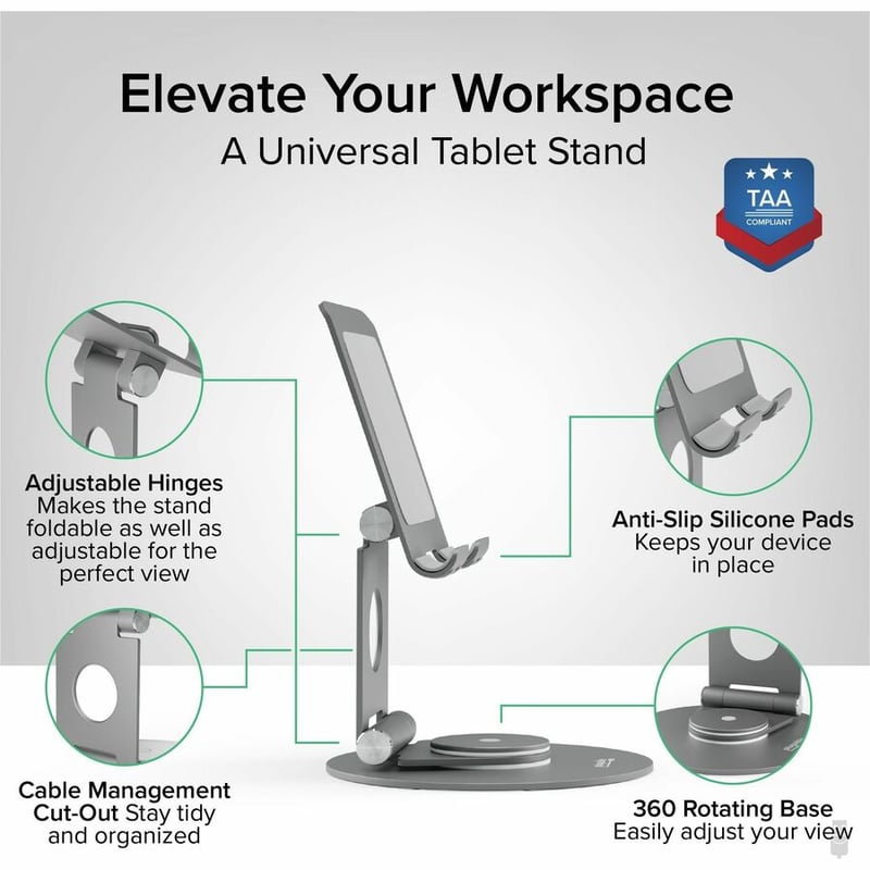 Plugable Swivel Tablet Stand Holder, 360 Rotating Base Tablet Holder for Phones and Tablets up to 12.9" - Thumbnail 2