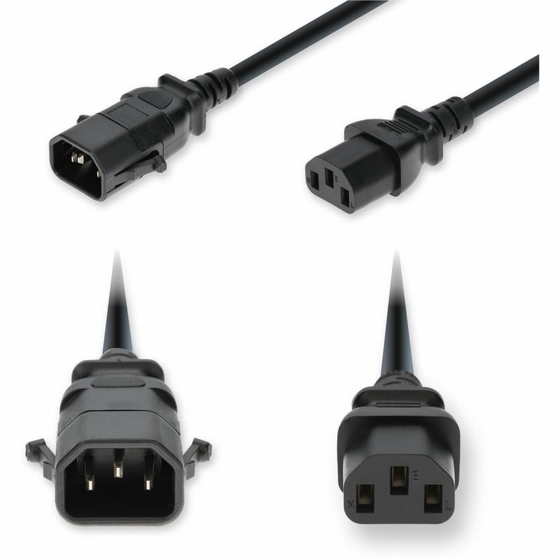 AddOn 2ft C14 Male to C13 P-lock Compatible Female Standard Commercial Temp 18 AWG 100V-250V at 10A PVC SJT Black Power Cable