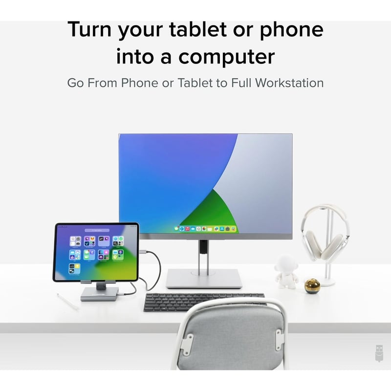 Plugable 8-in-1 USB C Docking Station for iPad with Stand, 100W Pass-through Charging USB-C Hub - Thumbnail 2