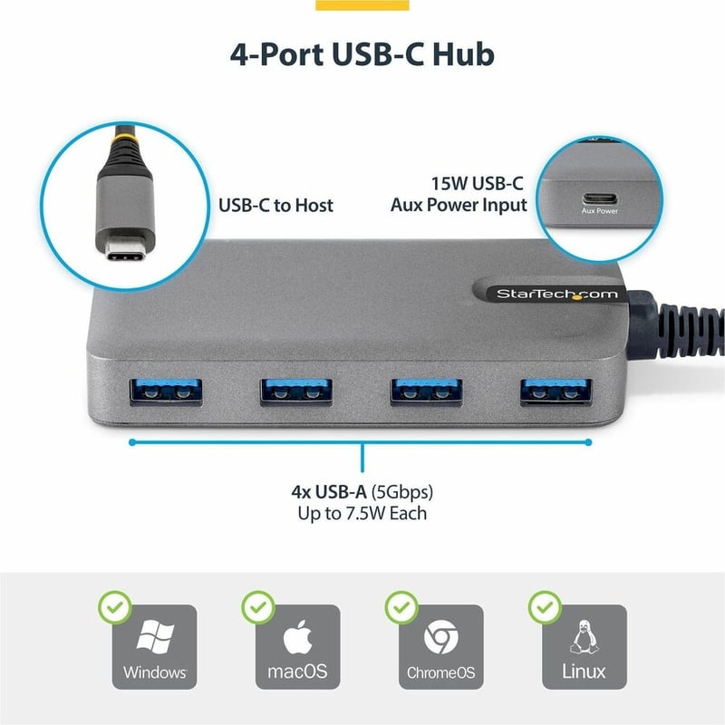 4-PORT USB-C HUB - PORTABLE USB HUB ADAPTER - Thumbnail 2