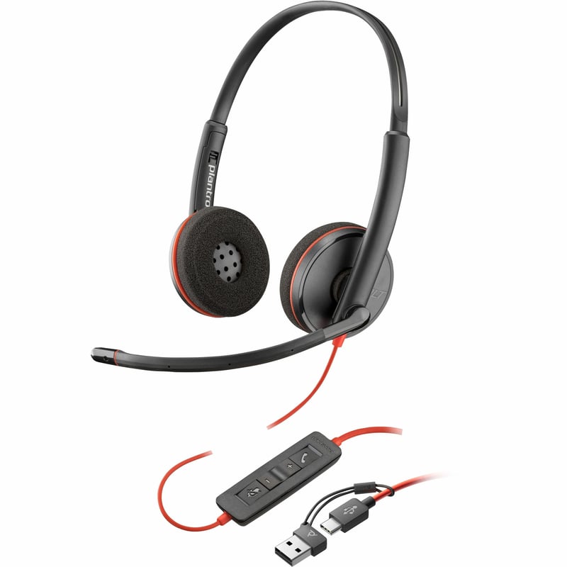 POLY BW C3220 STEREO USB-C +USB-C/A ADAPTER BLACK HEADSET TAA