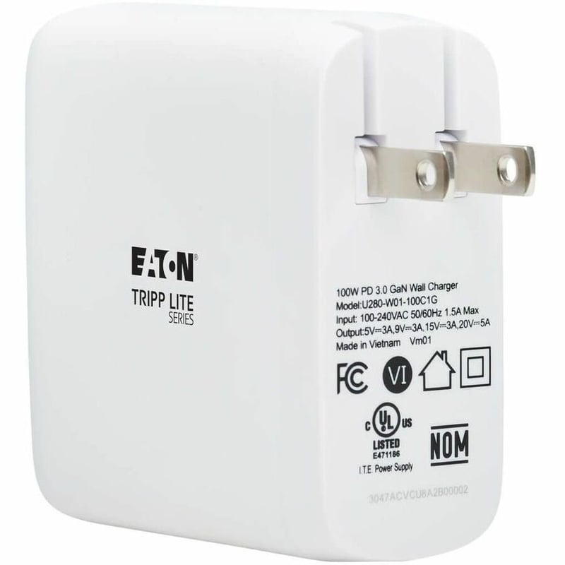 Tripp Lite by Eaton Compact 1-Port USB-C Wall Charger - GaN Technology 100W PD3.0 Charging White - Thumbnail 5
